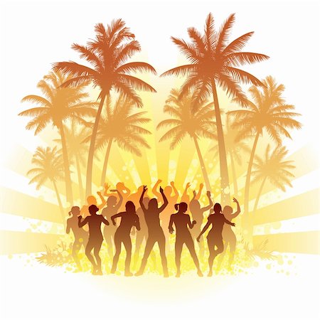 Group of people dancing with the sun in the background. Stock Photo - Budget Royalty-Free & Subscription, Code: 400-04217309