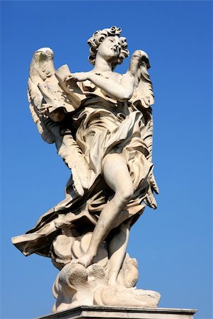 simsearch:400-05369313,k - statue Regnavit Ligno Devs on bridge Castel Sant' Angelo in Rome, Italy Stock Photo - Budget Royalty-Free & Subscription, Code: 400-04217380