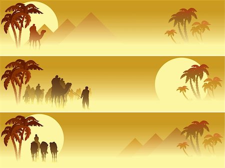 Set of three web banners: Camel caravan going through the desert Stock Photo - Budget Royalty-Free & Subscription, Code: 400-04217548