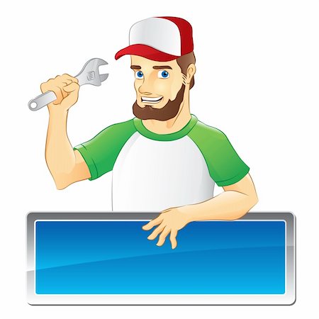 engineers hat cartoon - An illustration of a mechanic with beard. Stock Photo - Budget Royalty-Free & Subscription, Code: 400-04219639
