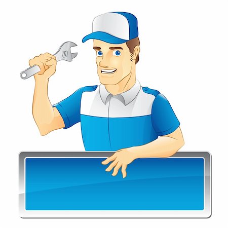 engineers hat cartoon - An illustration of a mechanic with blue hat. Foto de stock - Super Valor sin royalties y Suscripción, Código: 400-04219640