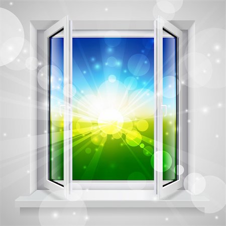 simsearch:400-07820254,k - Opened plastic window with view of the green field Stock Photo - Budget Royalty-Free & Subscription, Code: 400-04219772