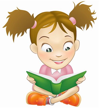 simsearch:695-03381153,k - Illustration of a young sweet girl child happily reading a book Stock Photo - Budget Royalty-Free & Subscription, Code: 400-04210254