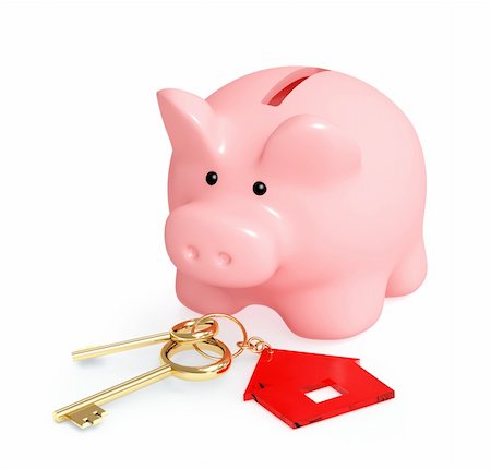 simsearch:400-05730304,k - Piggy bank and keys - over white Stock Photo - Budget Royalty-Free & Subscription, Code: 400-04210642