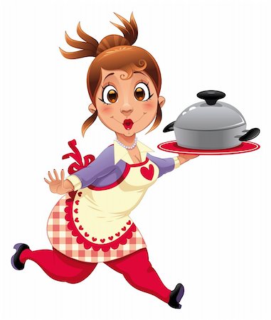 food in the restaurant cartoon - Housewife with pot. Funny cartoon and vector character. Stock Photo - Budget Royalty-Free & Subscription, Code: 400-04211317