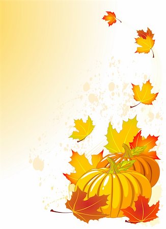 Autumn Pumpkins and leaves - illustrated background. Stock Photo - Budget Royalty-Free & Subscription, Code: 400-04211594