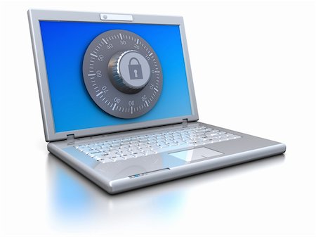 firewall white guard - 3d illustration of laptop protected by combination lock Stock Photo - Budget Royalty-Free & Subscription, Code: 400-04212062