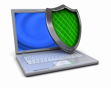 firewall white guard - 3d illustration of laptop computer protected by shield Stock Photo - Budget Royalty-Free & Subscription, Code: 400-04212089