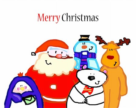 simsearch:400-05710793,k - Christmas snowman, Santa Claus, penguin, deer, bear. Vector illustration Stock Photo - Budget Royalty-Free & Subscription, Code: 400-04224552