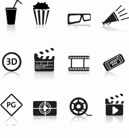 movie, film and cinema, typical black silhouette icon buttons Stock Photo - Budget Royalty-Free & Subscription, Code: 400-04225306