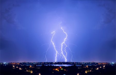 simsearch:400-04256241,k - Thunderstorm and perfect Lightning over city Stock Photo - Budget Royalty-Free & Subscription, Code: 400-04225848