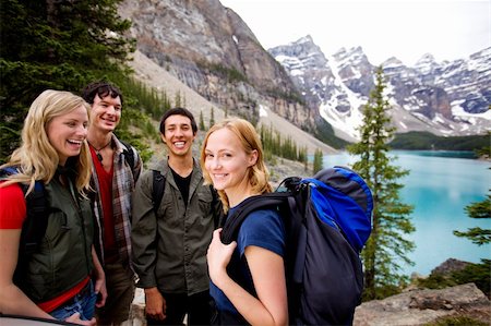 A group of friends on a hiking / camping trip in the mountains Stock Photo - Budget Royalty-Free & Subscription, Code: 400-04227070