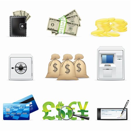 Vector banking and finance icon set isolated on white Stock Photo - Budget Royalty-Free & Subscription, Code: 400-04227648