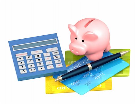 simsearch:400-04084846,k - Piggy bank, credit card and calculator. Isolated over white Stock Photo - Budget Royalty-Free & Subscription, Code: 400-04227681