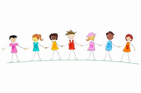 illustration of friends standing while holding hand of each other Foto de stock - Super Valor sin royalties y Suscripción, Código: 400-04227910