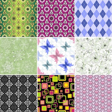 simsearch:400-05741762,k - Collection decorative colorful seamless wallpapers (vector) Stock Photo - Budget Royalty-Free & Subscription, Code: 400-04228282