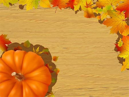 Fall leaves making a border with a gourd on a brown background, fall border. EPS 8 vector file included Stock Photo - Budget Royalty-Free & Subscription, Code: 400-04228520