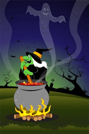 simsearch:400-03936196,k - illustration of halloween witch cooking and ghost coming out of her pot Stock Photo - Budget Royalty-Free & Subscription, Code: 400-04228854