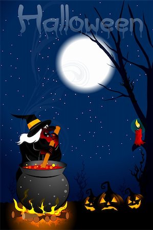 simsearch:400-03936196,k - illustration of scary witch cooking in halloween night Stock Photo - Budget Royalty-Free & Subscription, Code: 400-04228924