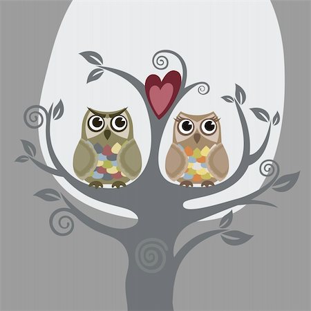 simsearch:400-04839979,k - Two owls and love tree vector illustration Stock Photo - Budget Royalty-Free & Subscription, Code: 400-04229205