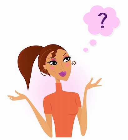 dreaming bubble cartoon - Pretty woman is confused. She is searching right answer for her question. Vector illustration. Stock Photo - Budget Royalty-Free & Subscription, Code: 400-04229341