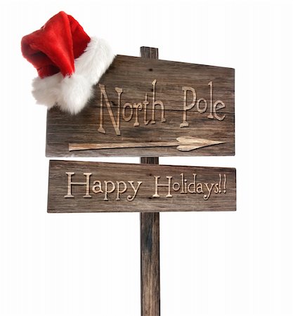 simsearch:400-04229535,k - Weathered wooden sign with santa hat on white background Photographie de stock - Aubaine LD & Abonnement, Code: 400-04229535