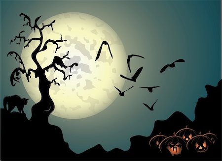 simsearch:400-03936196,k - Halloween background with spooky tree and cat in editable vector format Stock Photo - Budget Royalty-Free & Subscription, Code: 400-04220044