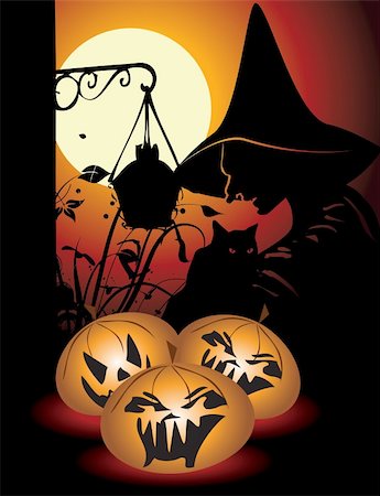 simsearch:400-03936196,k - Halloween background with pumpkin and witch in editable vector format Stock Photo - Budget Royalty-Free & Subscription, Code: 400-04220043