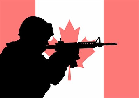 simsearch:400-04072400,k - Silhouette of a Canadian soldier with the flag of Canada in the background Stock Photo - Budget Royalty-Free & Subscription, Code: 400-04220301