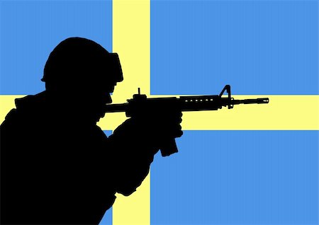 simsearch:400-04072400,k - Silhouette of a Swedish soldier with the flag of Sweden in the background Stock Photo - Budget Royalty-Free & Subscription, Code: 400-04220961