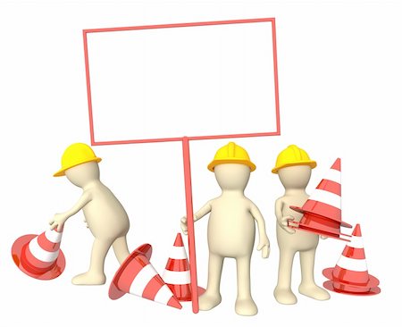 driving construction sign - Three 3d puppets with emergency cones Stock Photo - Budget Royalty-Free & Subscription, Code: 400-04221071