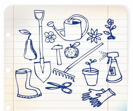 simsearch:400-05297250,k - Garden doodle illustration collection - blue on linked paper Stock Photo - Budget Royalty-Free & Subscription, Code: 400-04221485