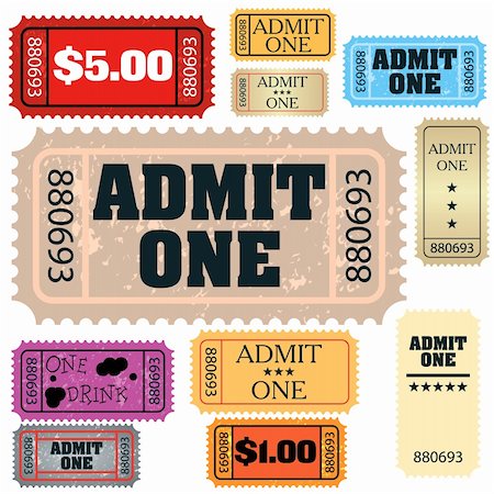 set of ticket admit one vector EPS 10 vector file included Stock Photo - Budget Royalty-Free & Subscription, Code: 400-04222011