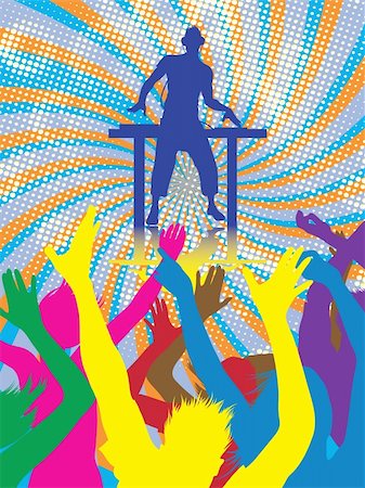 simsearch:400-04222943,k - Vector silhouettes of young people dancing with the dj music Photographie de stock - Aubaine LD & Abonnement, Code: 400-04222956