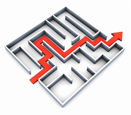 abstract 3d illustration of succefull completed maze with red track arrow Stock Photo - Budget Royalty-Free & Subscription, Code: 400-04223405