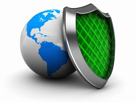 firewall white guard - abstract 3d illustration of earth globe with green shield Stock Photo - Budget Royalty-Free & Subscription, Code: 400-04223425