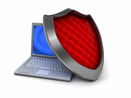 firewall white guard - 3d illustration of laptop computer with shield, information security concept Stock Photo - Budget Royalty-Free & Subscription, Code: 400-04223423