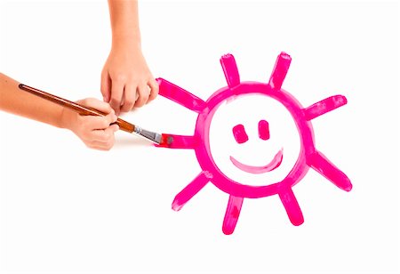 Child hands painting a happy sun, isolated on white Stock Photo - Budget Royalty-Free & Subscription, Code: 400-04234033