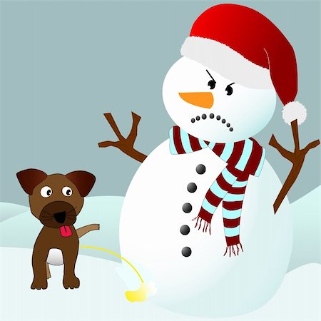 Cute puppy dog peeing on an angry snowman in a winter environment Stock Photo - Budget Royalty-Free & Subscription, Code: 400-04234636