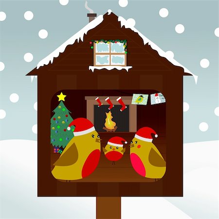A look into the home of a family of red robin birds who are celebration christmas Stock Photo - Budget Royalty-Free & Subscription, Code: 400-04234633