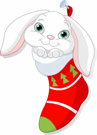 simsearch:400-04149556,k - Cute white bunny in Christmas sock Stock Photo - Budget Royalty-Free & Subscription, Code: 400-04234790