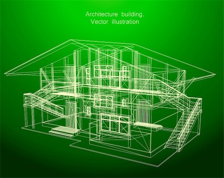 preliminary - architecture blueprint of a house over a green background Stock Photo - Budget Royalty-Free & Subscription, Code: 400-04235108