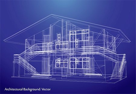 preliminary - architecture blueprint of a house over a blue background Stock Photo - Budget Royalty-Free & Subscription, Code: 400-04235102