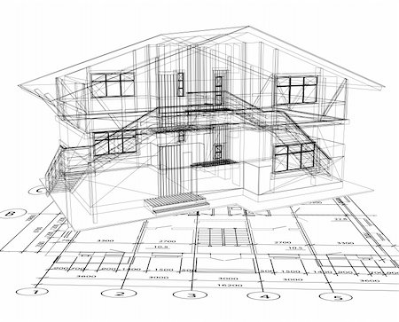 simsearch:400-05663407,k - architecture blueprint of a house over a white background Foto de stock - Super Valor sin royalties y Suscripción, Código: 400-04235103