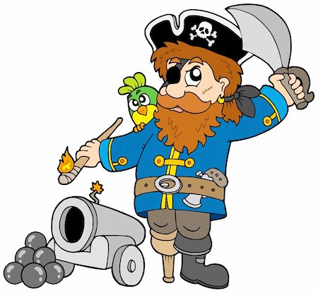 Cartoon pirate with cannon - vector illustration. Stock Photo - Budget Royalty-Free & Subscription, Code: 400-04235710