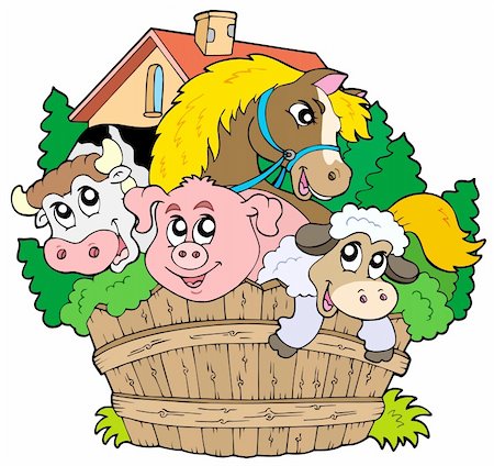 picture of farmland cartoon - Group of farm animals - vector illustration. Stock Photo - Budget Royalty-Free & Subscription, Code: 400-04235759