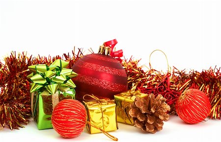 simsearch:400-04499144,k - Red Christmas baubles and other decorations on white background with copy space. Stock Photo - Budget Royalty-Free & Subscription, Code: 400-04235899