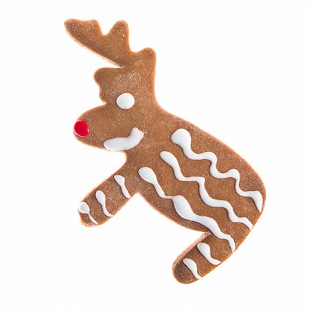 simsearch:400-05721521,k - Homemade Gingerbread christmas cookies with a shape of a reindeer isolated on white Stock Photo - Budget Royalty-Free & Subscription, Code: 400-04236049