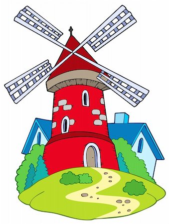 simsearch:400-05724401,k - Cartoon mill on white background - vector illustration. Stock Photo - Budget Royalty-Free & Subscription, Code: 400-04236231