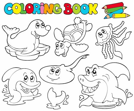 simsearch:400-04240970,k - Coloring book with marine animals 1 - vector illustration. Stock Photo - Budget Royalty-Free & Subscription, Code: 400-04236255